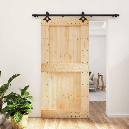 vidaXL Sliding Door Natural and Black 100 x 210 cm Solid Pine Wood
