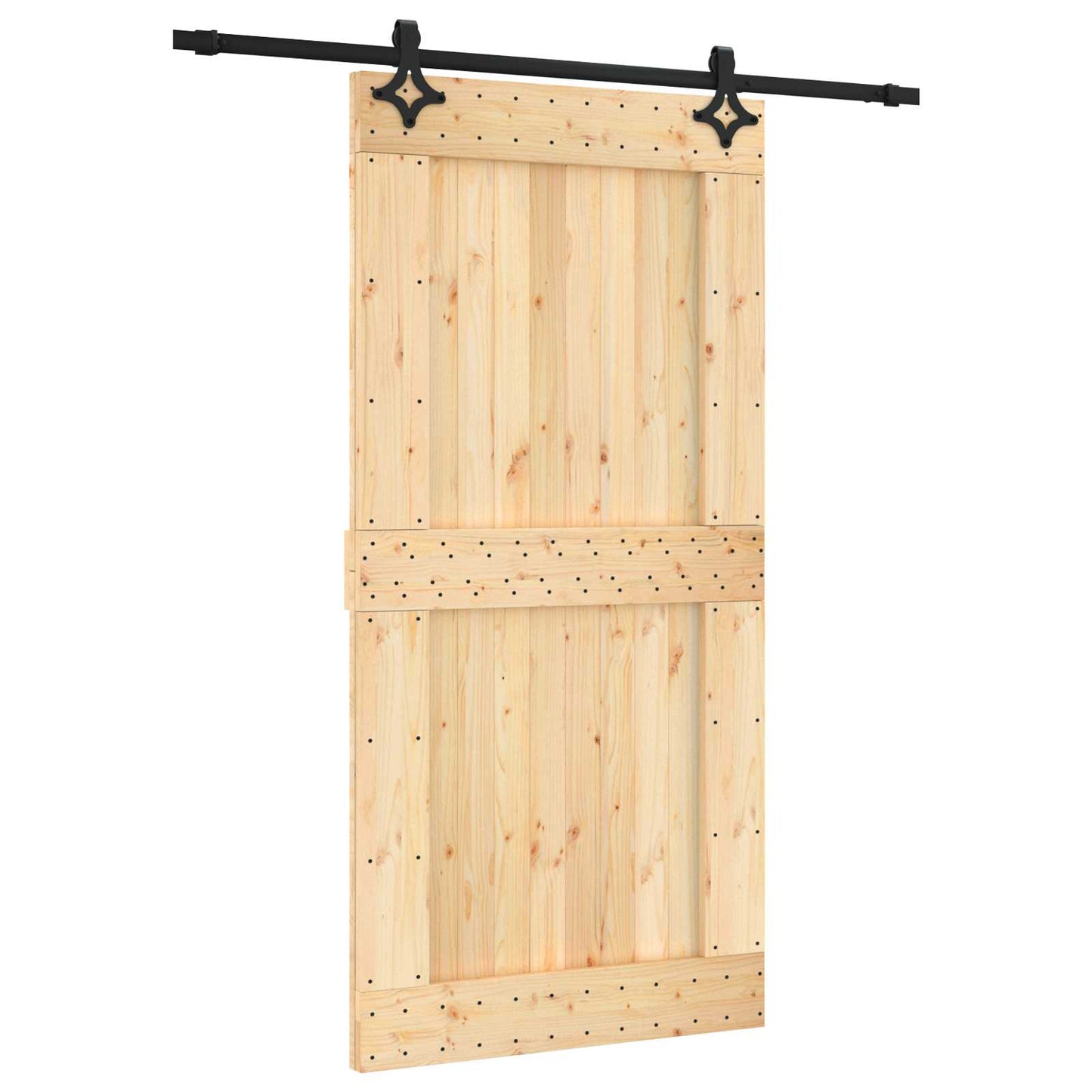 vidaXL Sliding Door Natural and Black 100 x 210 cm Solid Pine Wood
