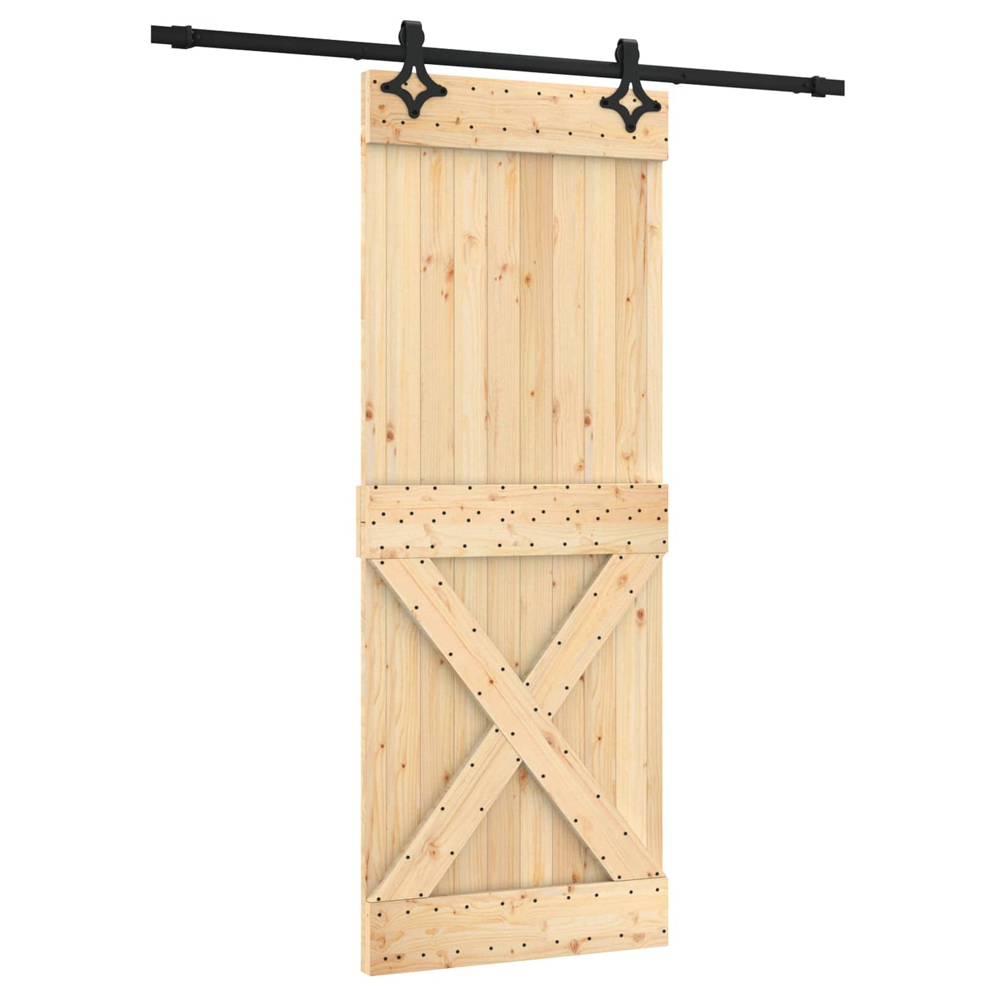vidaXL Sliding Door Natural and Black 80 x 210 cm Solid Pine Wood