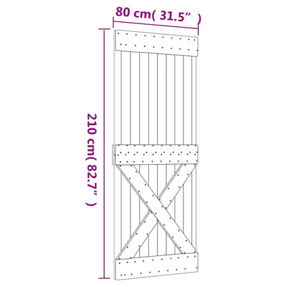 vidaXL Sliding Door Natural and Black 80 x 210 cm Solid Pine Wood
