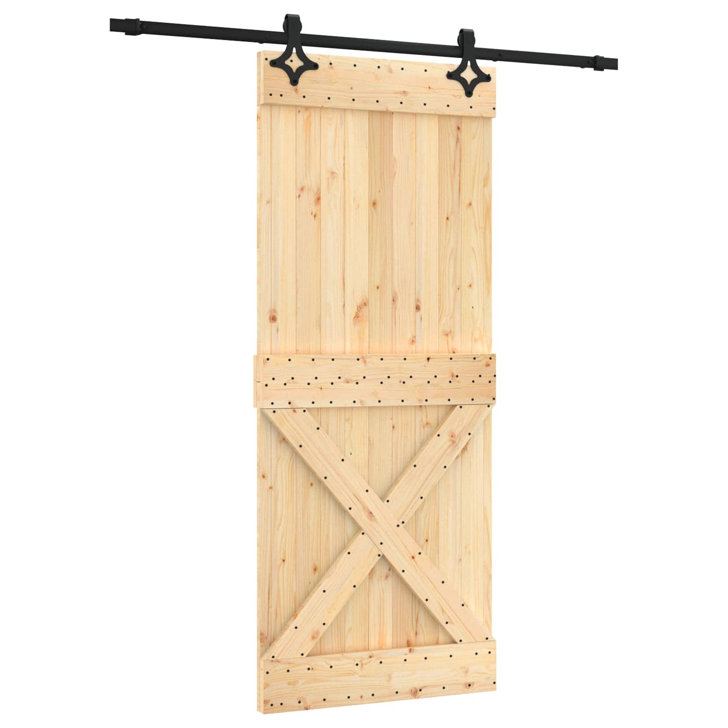 vidaXL Sliding Door Natural and Black 85 x 210 cm Solid Pine Wood