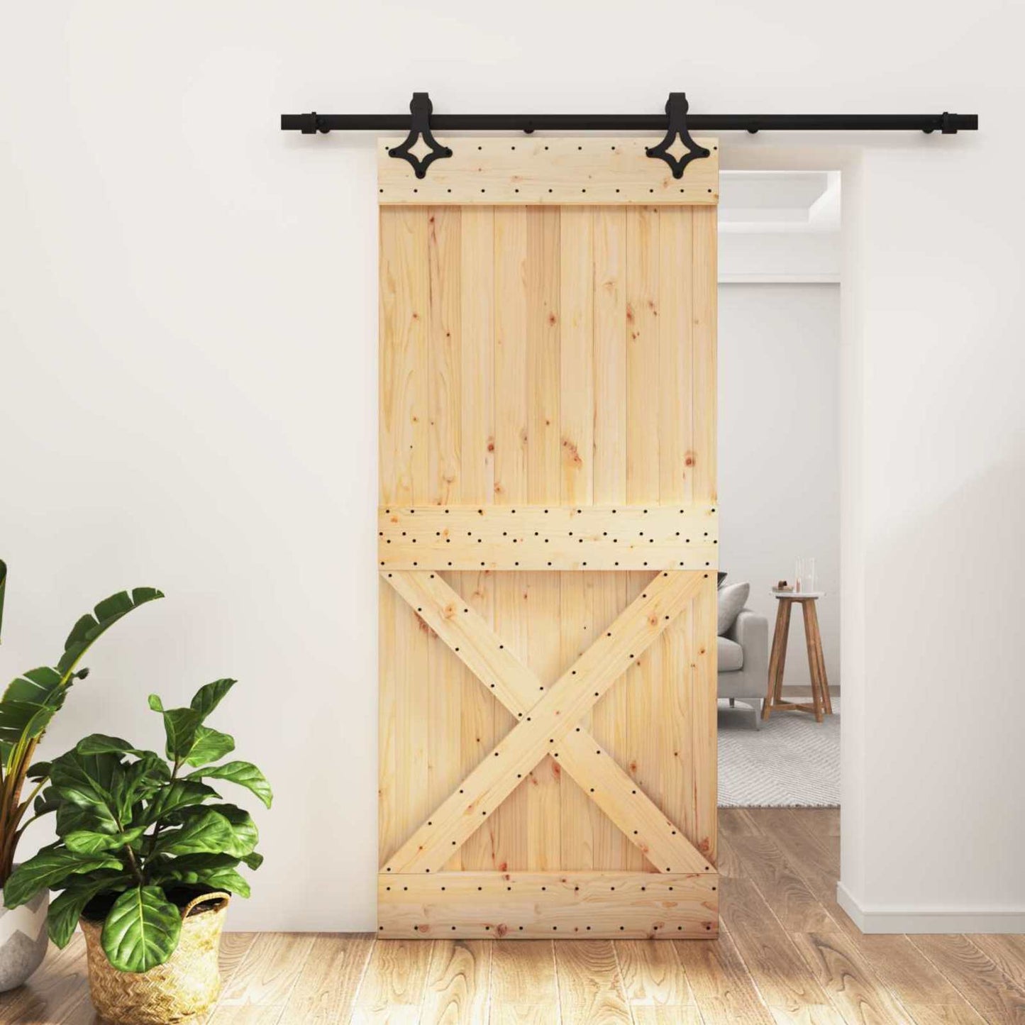 vidaXL Sliding Door Natural and Black 90 x 210 cm Solid Pine Wood