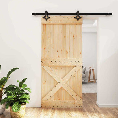 vidaXL Sliding Door Natural and Black 95 x 210 cm Solid Pine Wood