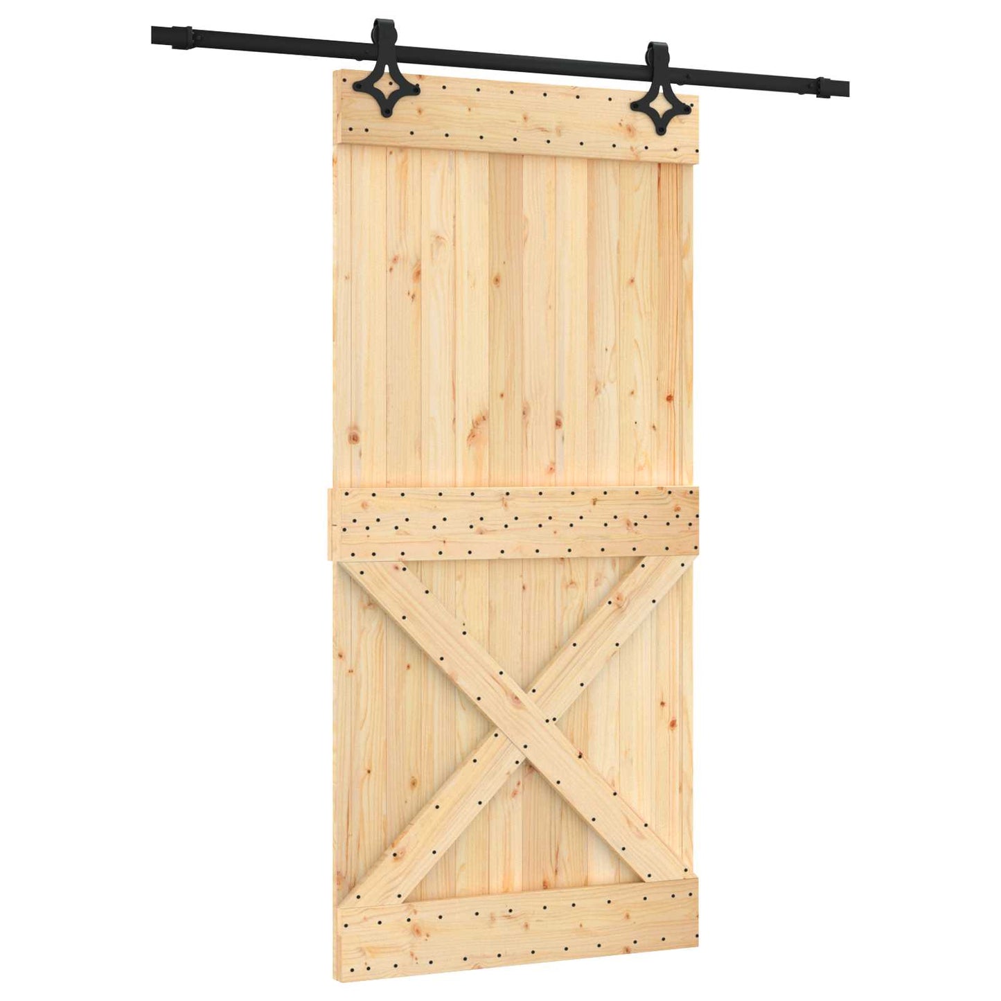 vidaXL Sliding Door Natural and Black 95 x 210 cm Solid Pine Wood