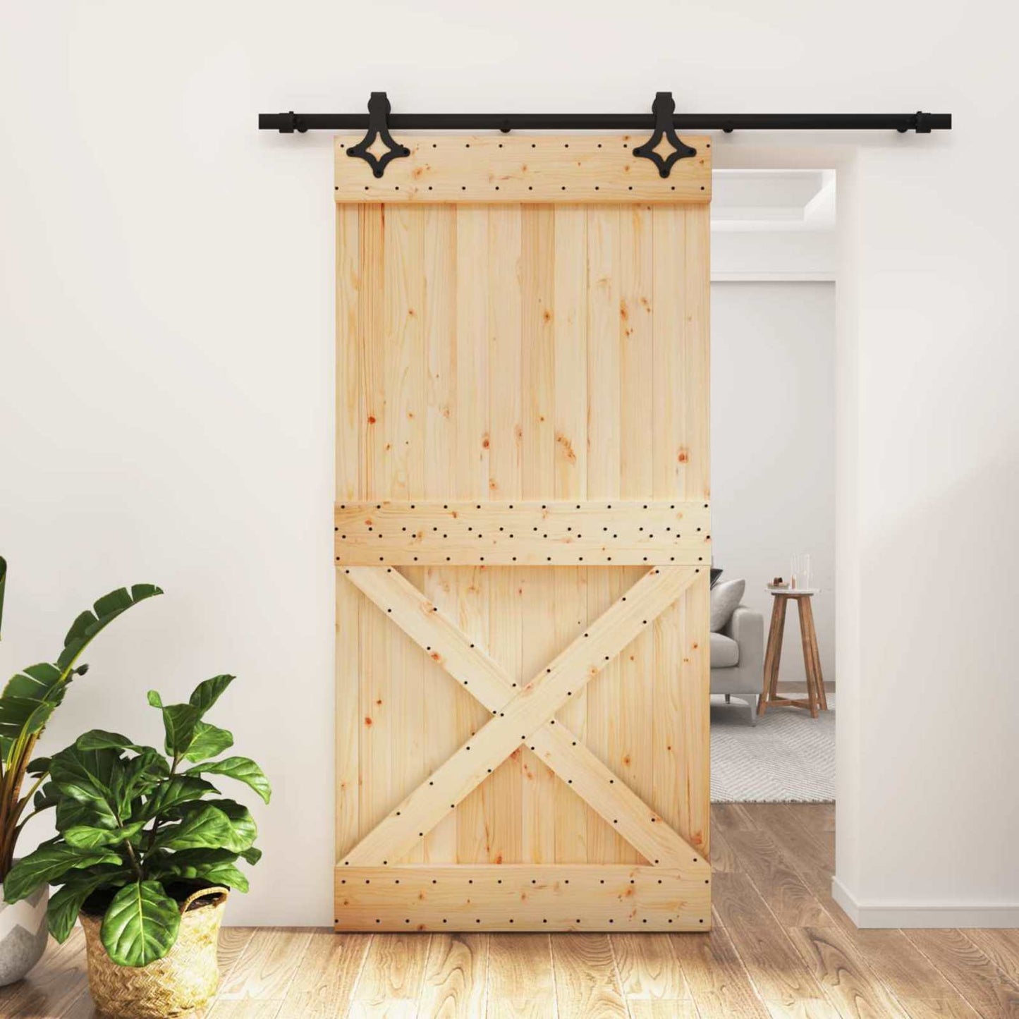 vidaXL Sliding Door Natural and Black 100 x 210 cm Solid Pine Wood