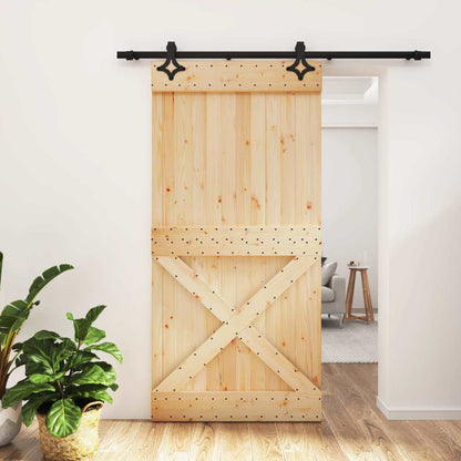 vidaXL Sliding Door Natural and Black 100 x 210 cm Solid Pine Wood