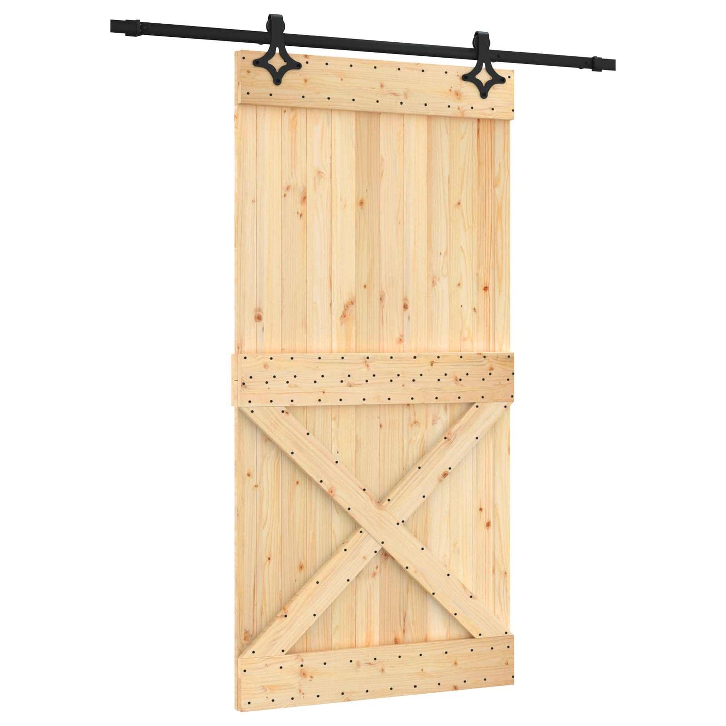 vidaXL Sliding Door Natural and Black 100 x 210 cm Solid Pine Wood