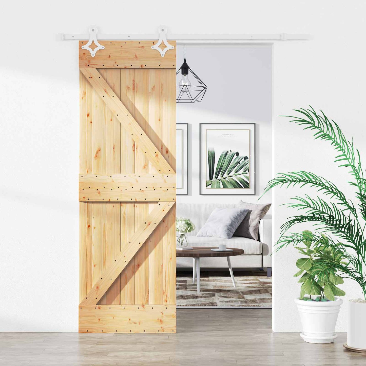 vidaXL Sliding Door Natural and White 70 x 210 cm Solid Pine Wood