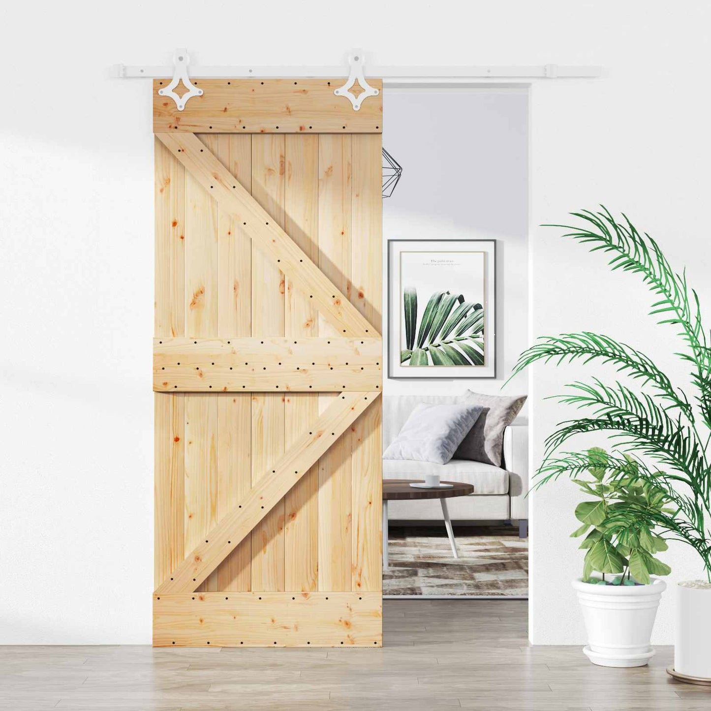vidaXL Sliding Door Natural and White 85 x 210 cm Solid Pine Wood