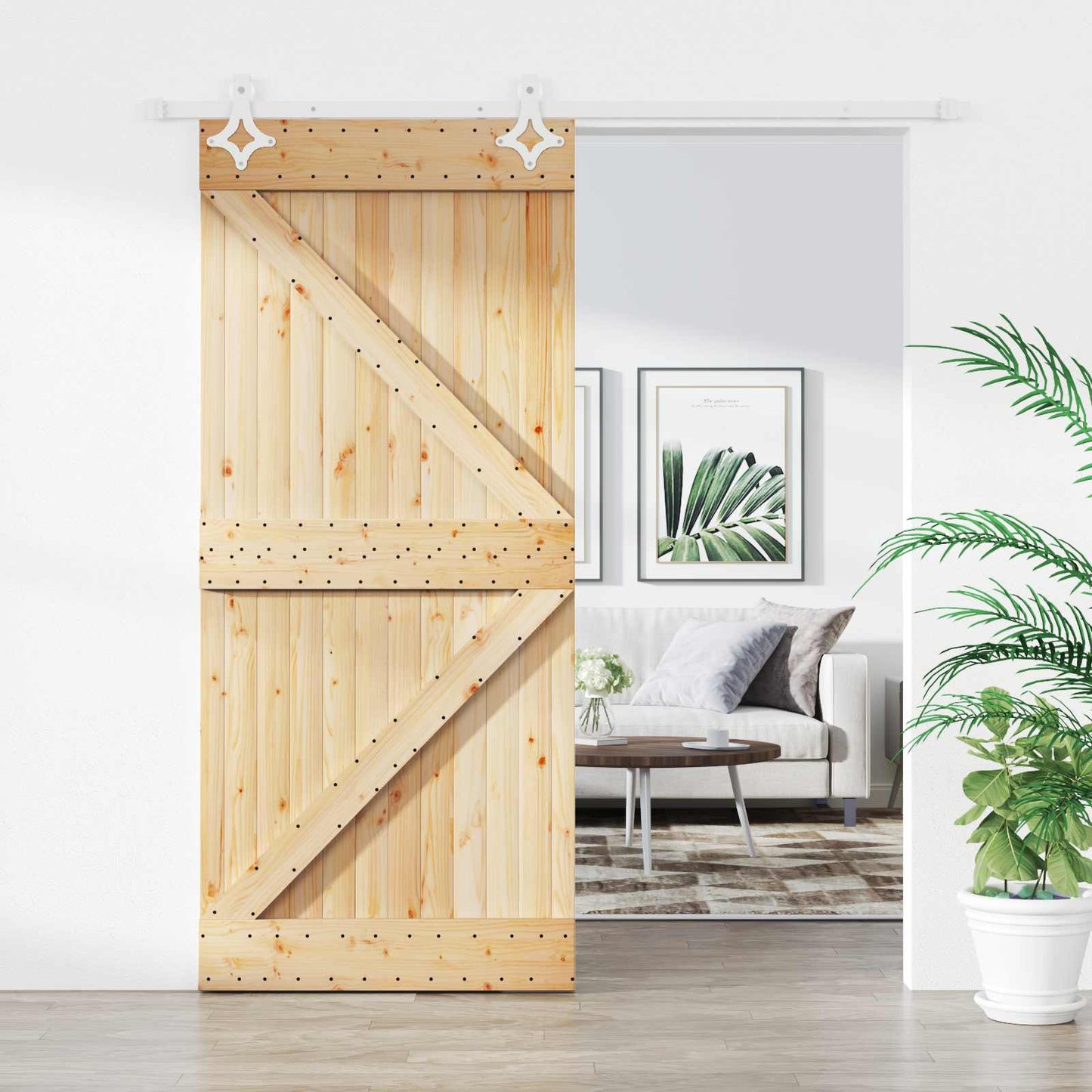 vidaXL Sliding Door Natural and White 90 x 210 cm Solid Pine Wood