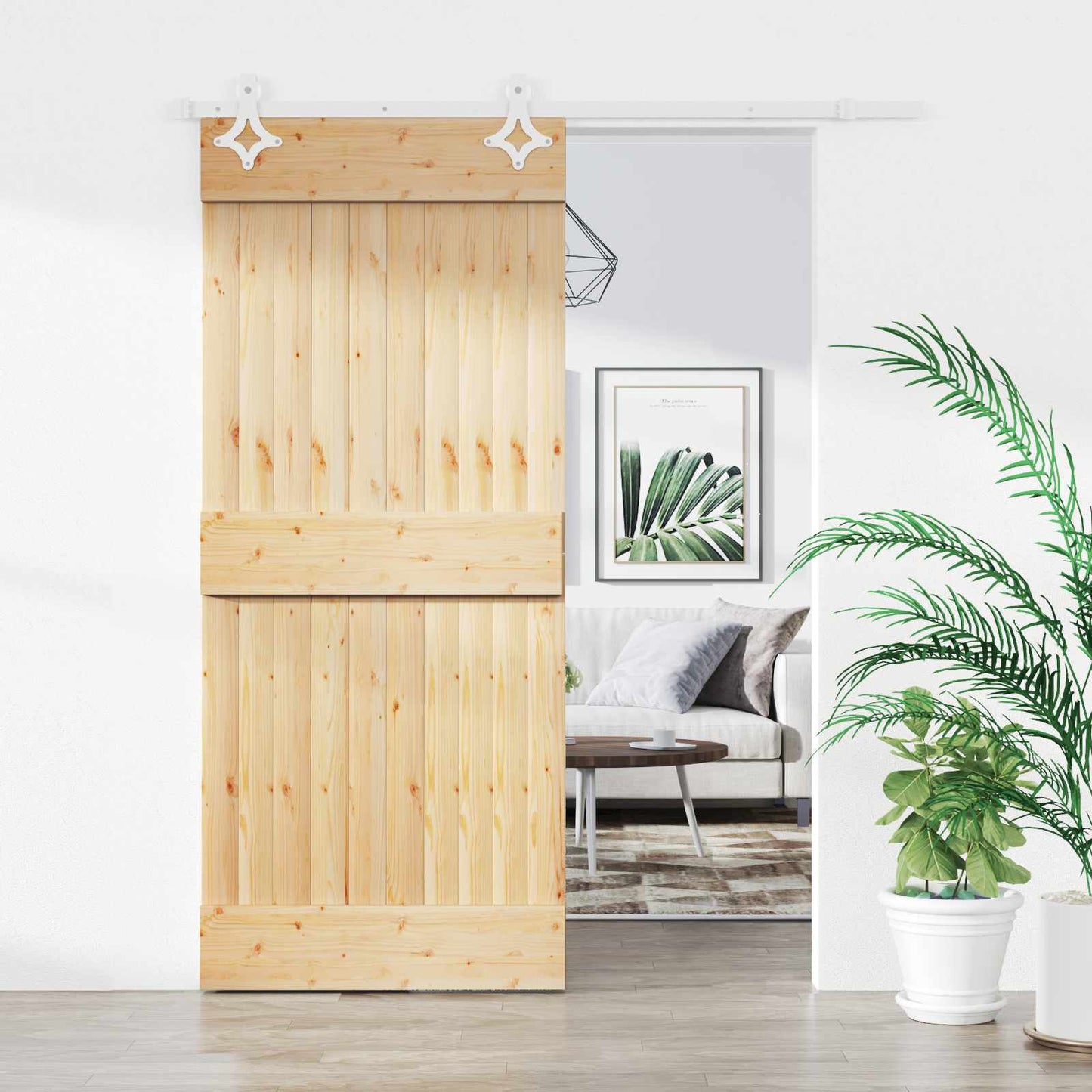 vidaXL Sliding Door Natural and White 90 x 210 cm Solid Pine Wood