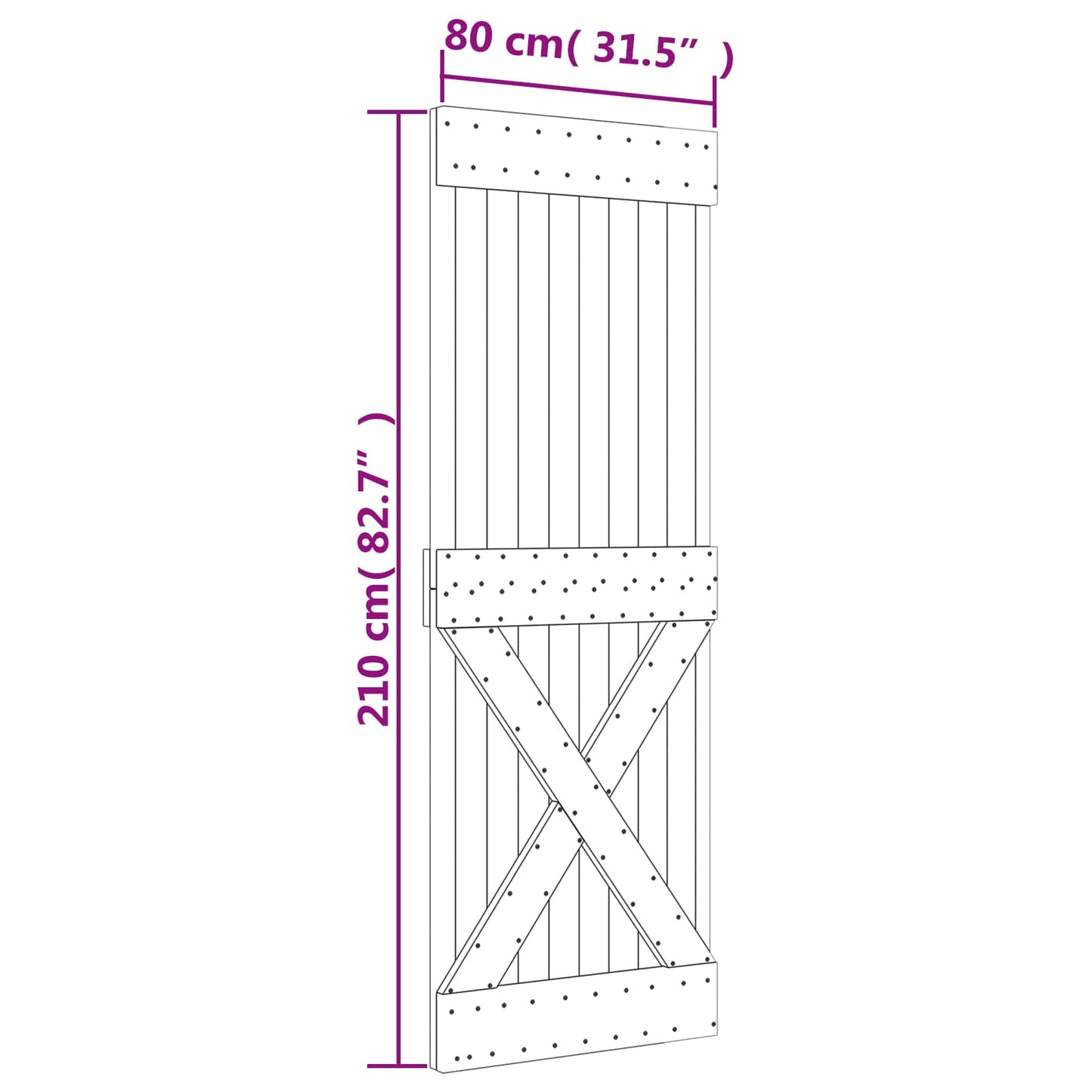 vidaXL Sliding Door Natural and White 80 x 210 cm Solid Pine Wood