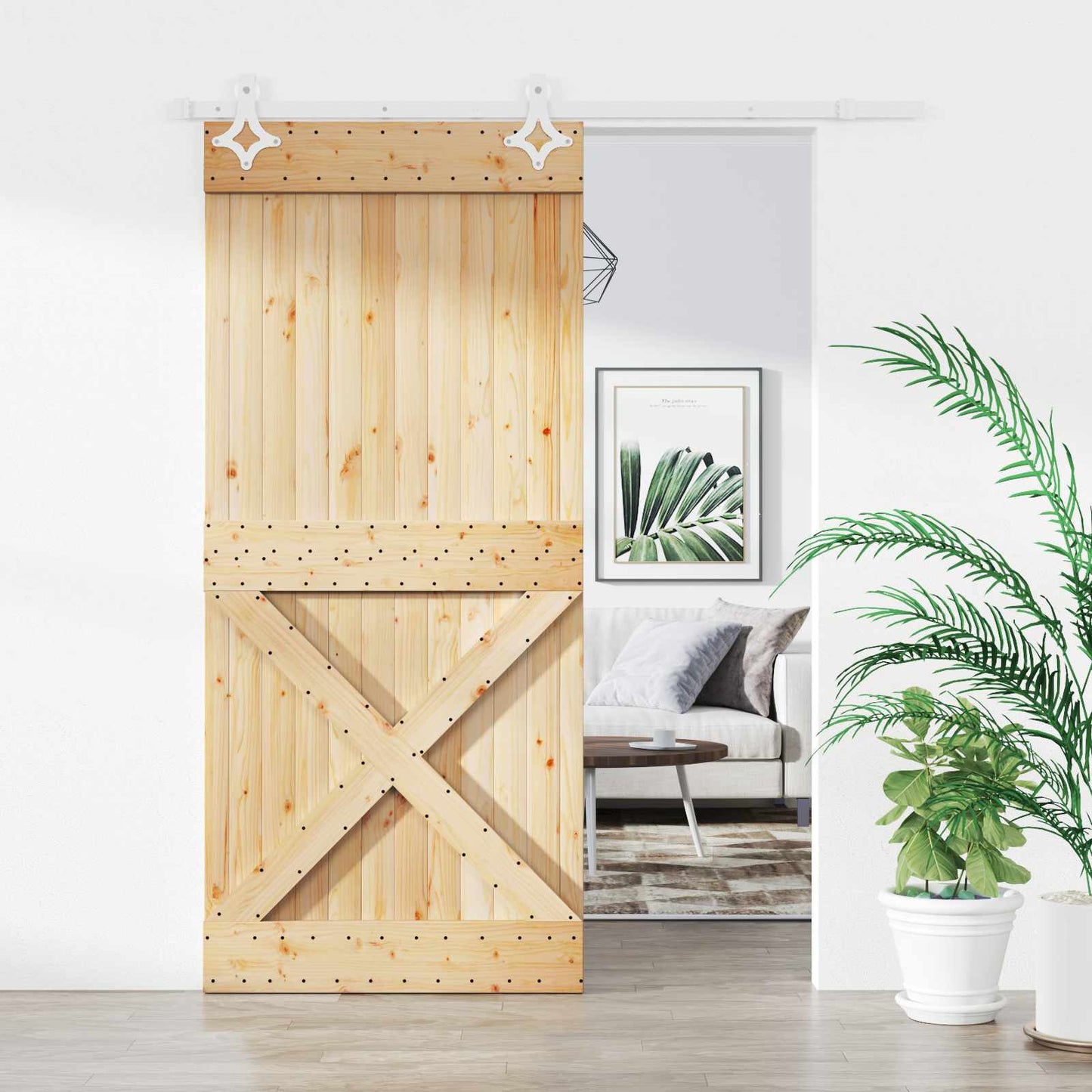 vidaXL Sliding Door Natural and White 90 x 210 cm Solid Pine Wood
