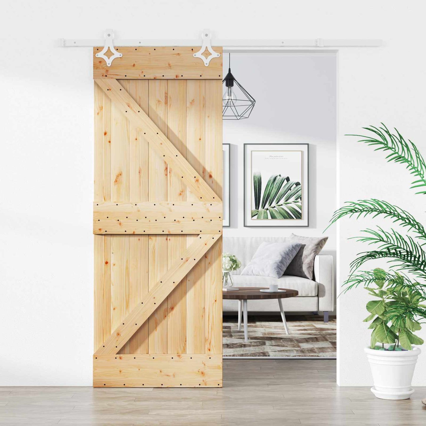 vidaXL Sliding Door Natural and White 85 x 210 cm Solid Pine Wood