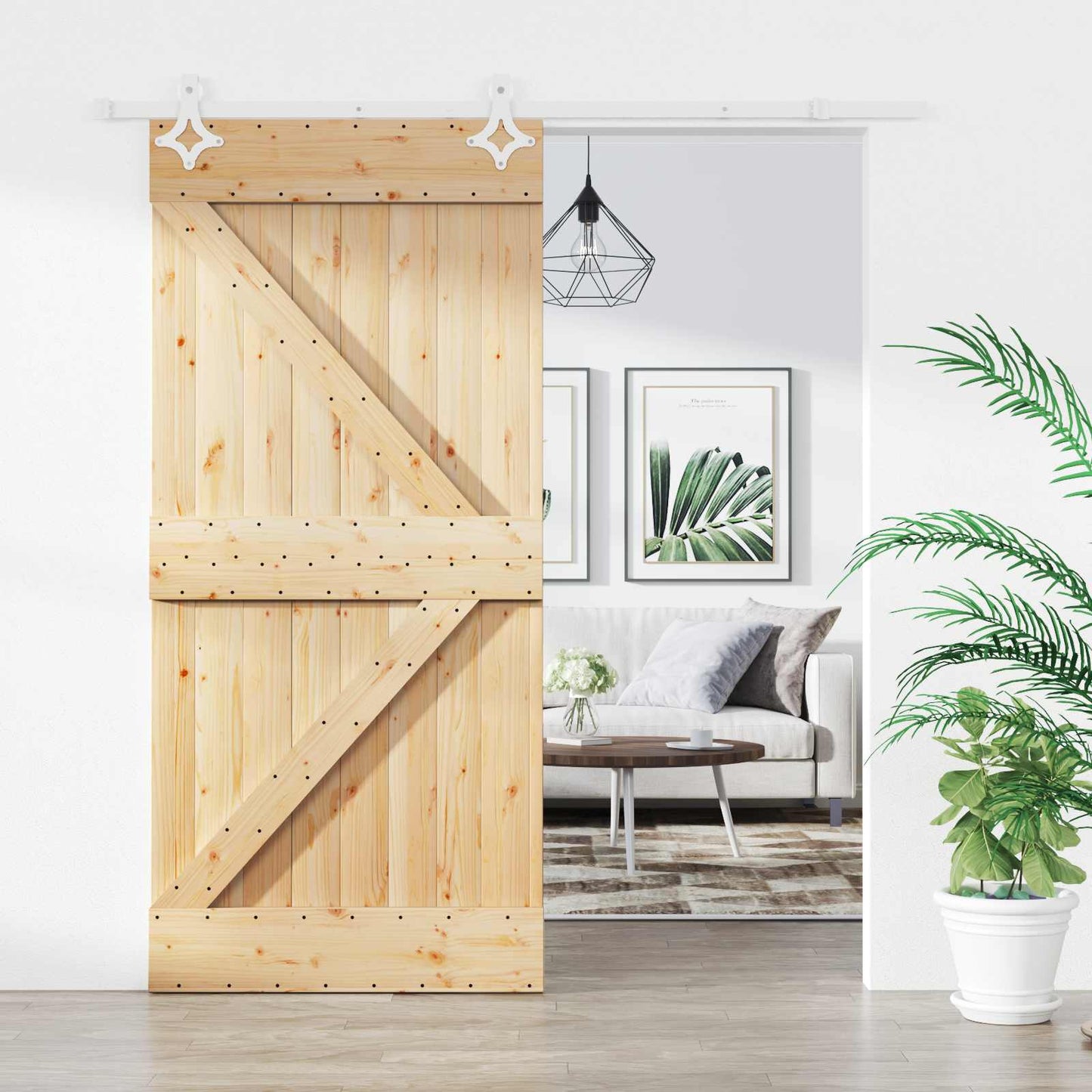 vidaXL Sliding Door 95 x 210 cm Solid Pine Wood (Untreated)