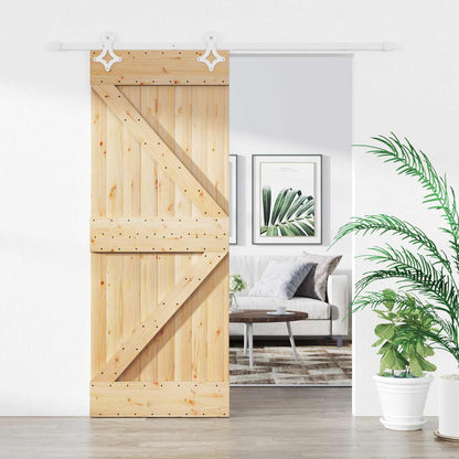 vidaXL Sliding Door Natural and White 80 x 210 cm Solid Pine Wood