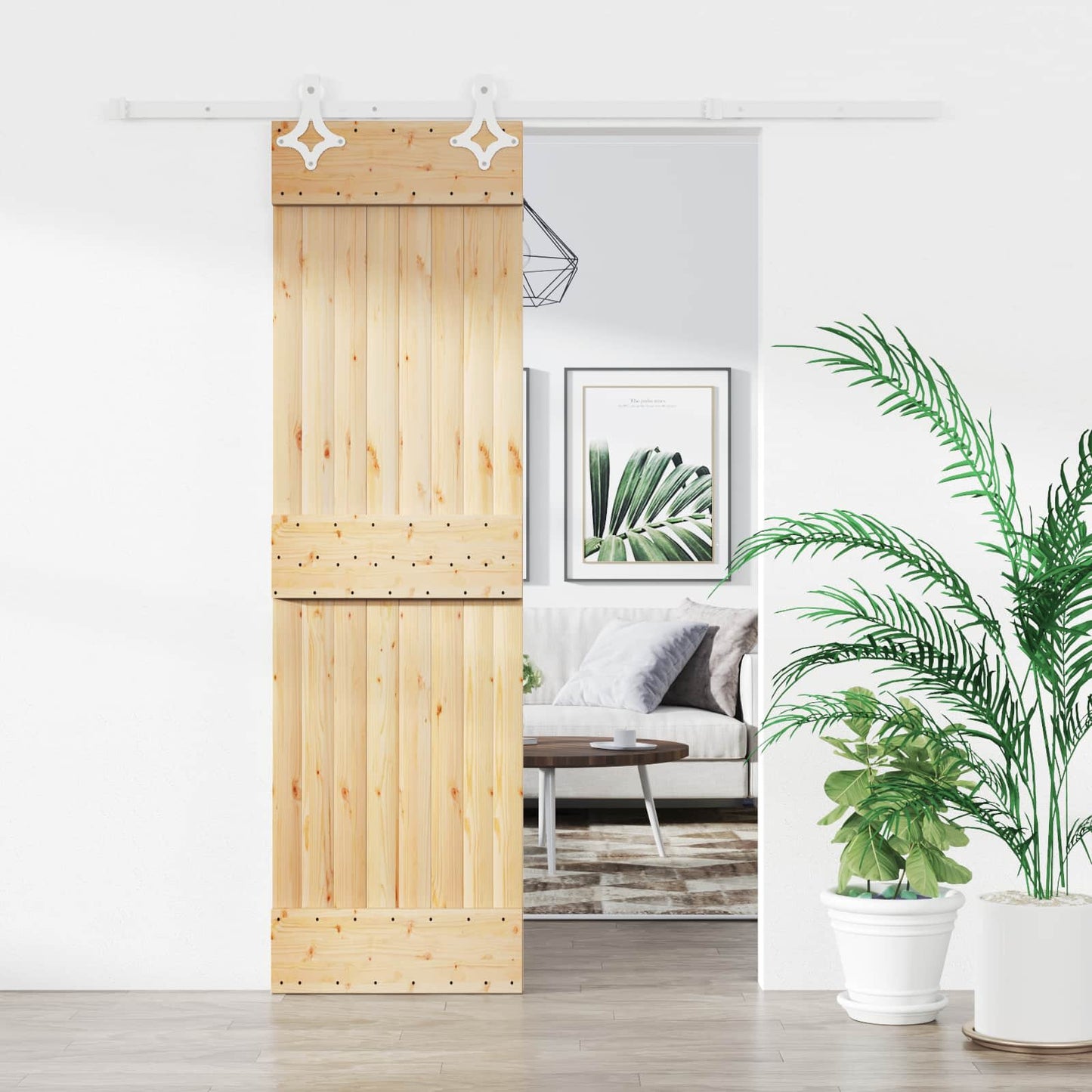 vidaXL Sliding Door Natural and White 70 x 210 cm Solid Pine Wood