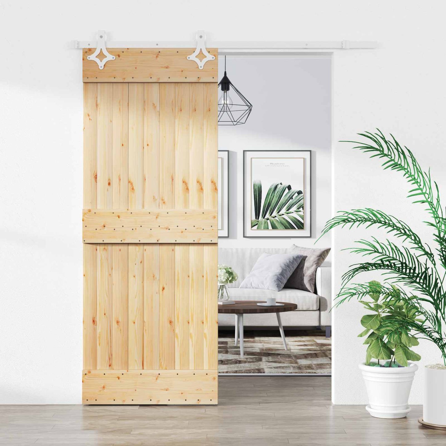 vidaXL Sliding Door Natural and White 80 x 210 cm Solid Pine Wood