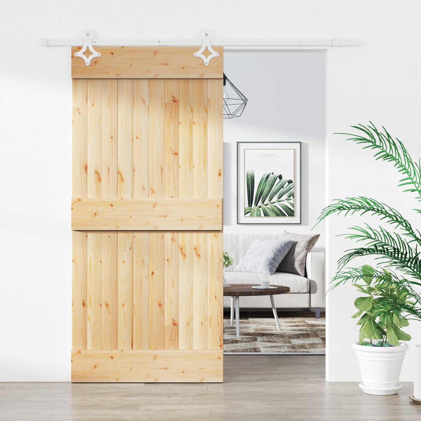 vidaXL Sliding Door Natural and White 90 x 210 cm Solid Pine Wood