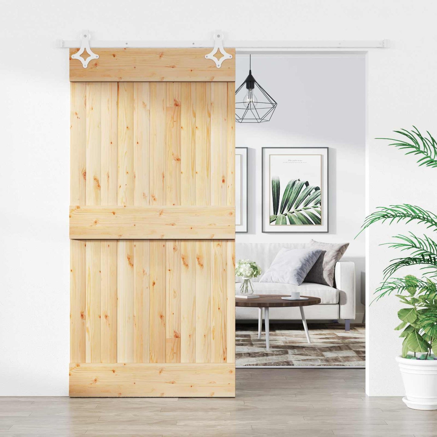 vidaXL Sliding Door Natural and White 100 x 210 cm Solid Pine Wood