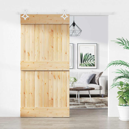 vidaXL Sliding Door Natural and White 100 x 210 cm Solid Pine Wood