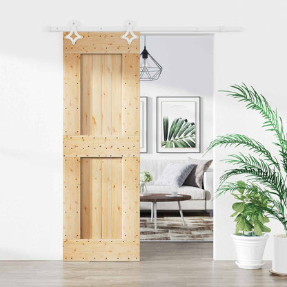 vidaXL Sliding Door Natural and White 70 x 210 cm Solid Pine Wood