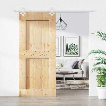 vidaXL Sliding Door Natural and White 90 x 210 cm Solid Pine Wood