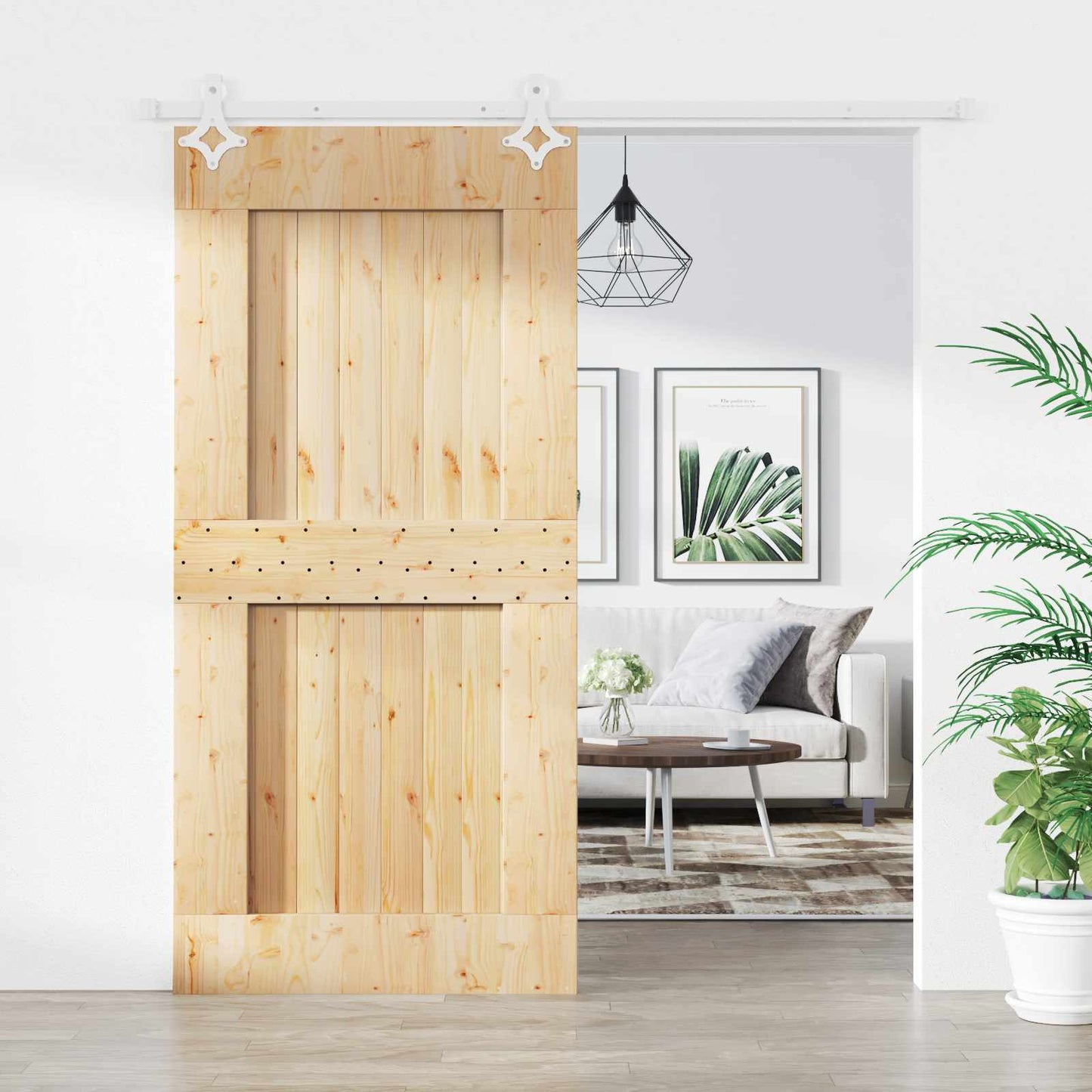 vidaXL Sliding Door Natural and White 95 x 210 cm Solid Pine Wood