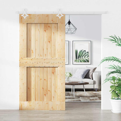 vidaXL Sliding Door Natural and White 100 x 210 cm Solid Pine Wood
