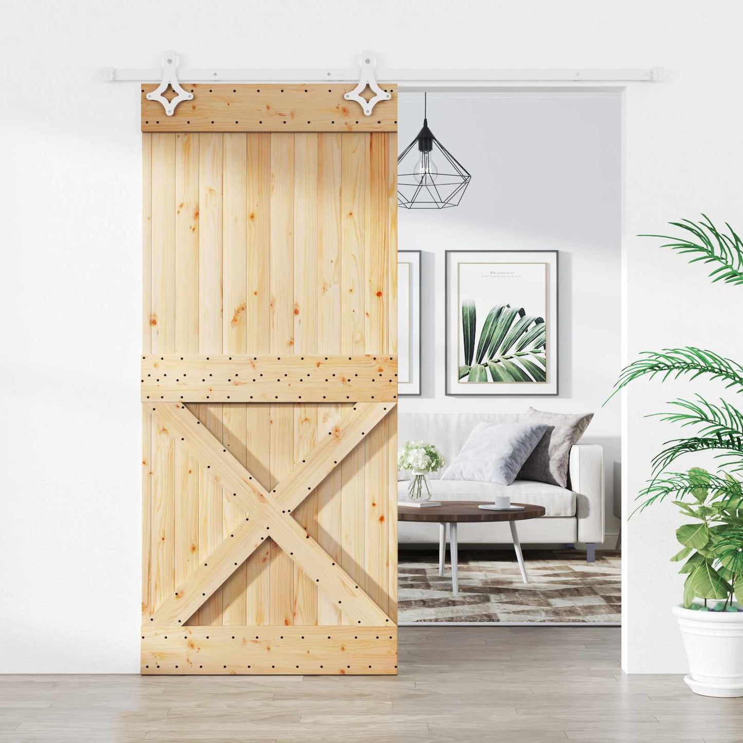 vidaXL Sliding Door Natural and White 90 x 210 cm Solid Pine Wood