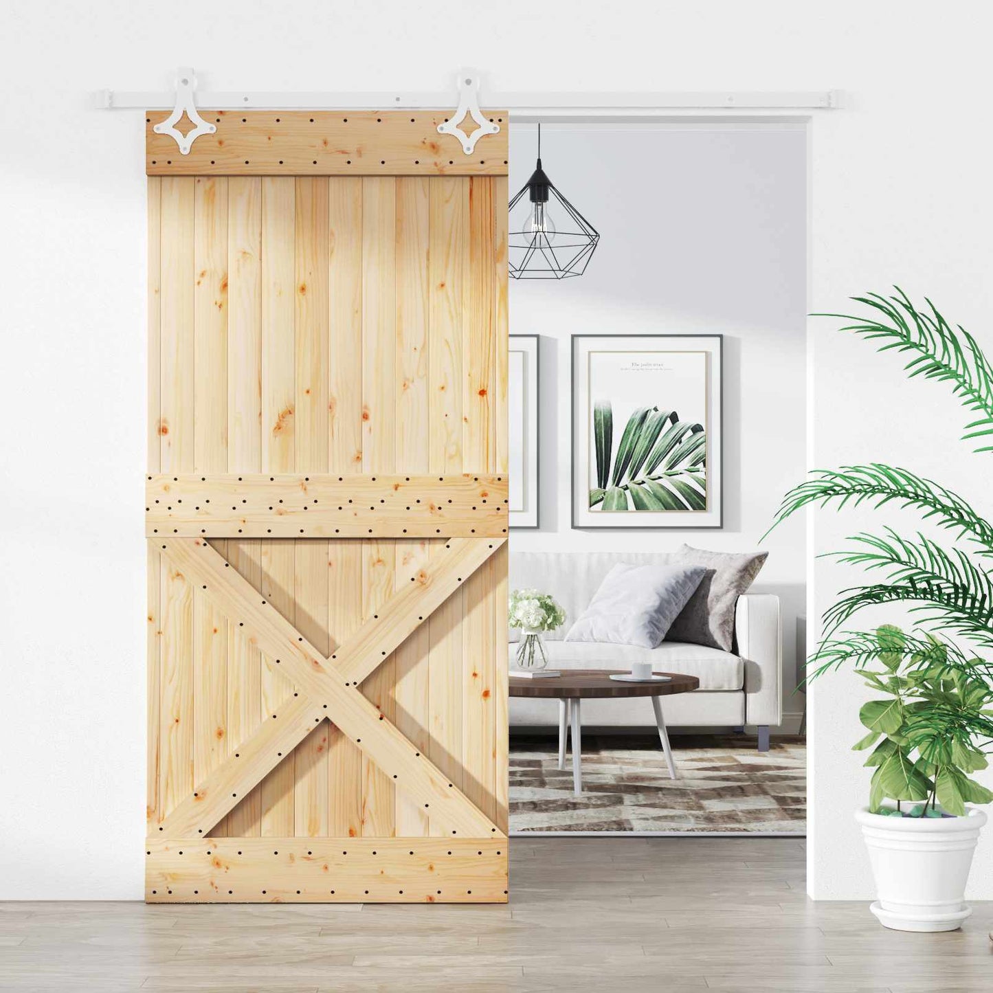 vidaXL Sliding Door Natural and White 100 x 210 cm Solid Pine Wood