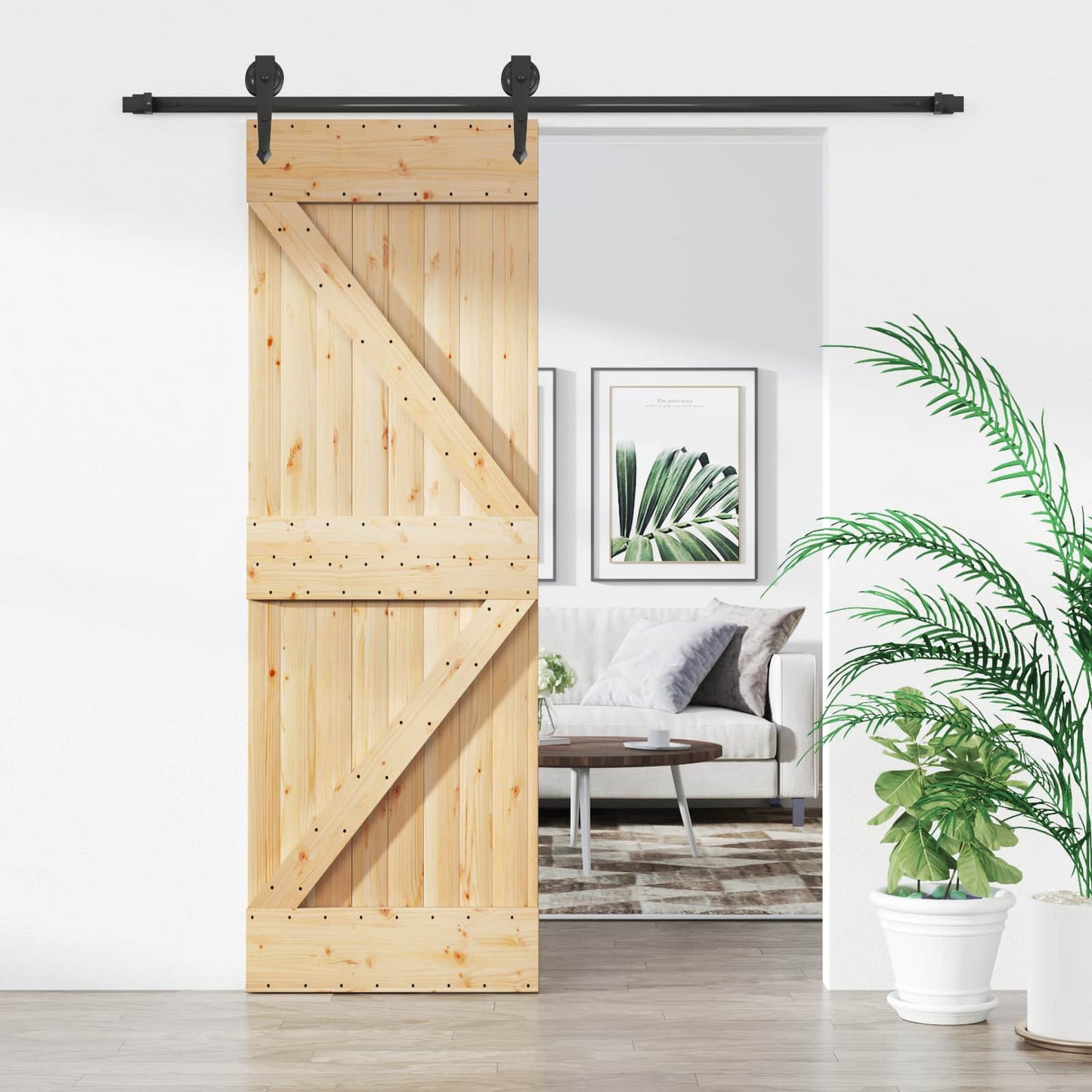vidaXL Sliding Door Natural and Black 70 x 210 cm Solid Pine Wood