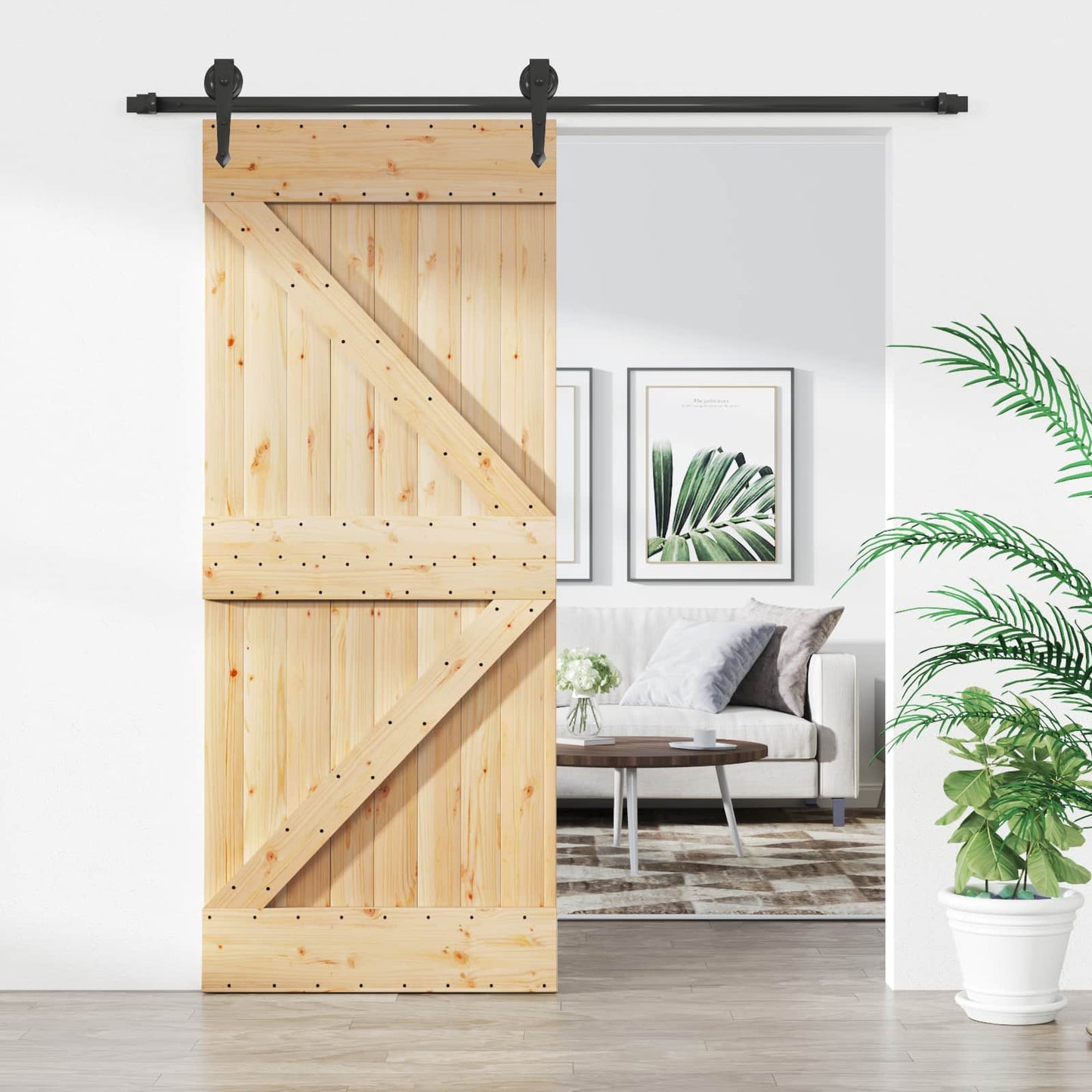 vidaXL Sliding Door Natural and Black 85 x 210 cm Solid Pine Wood
