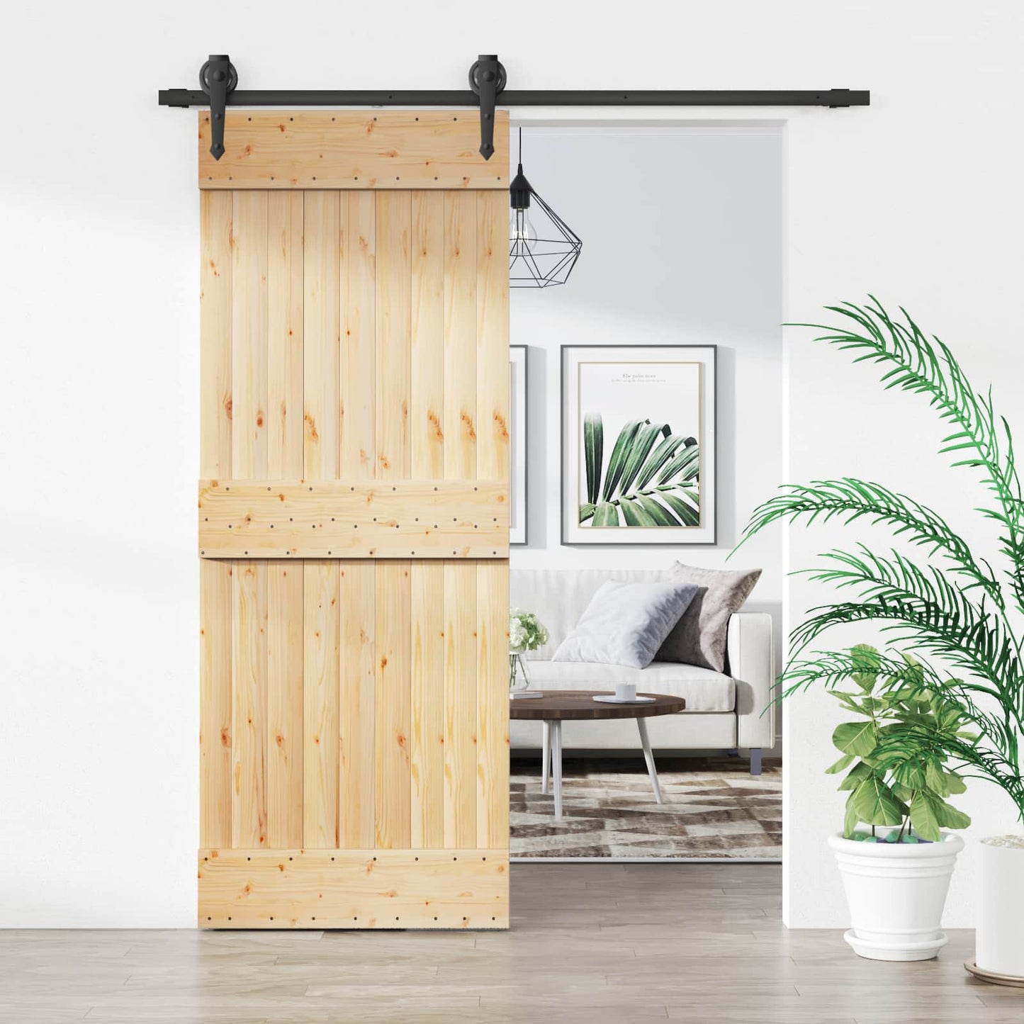 vidaXL Sliding Door Natural and Black 80 x 210 cm Solid Pine Wood