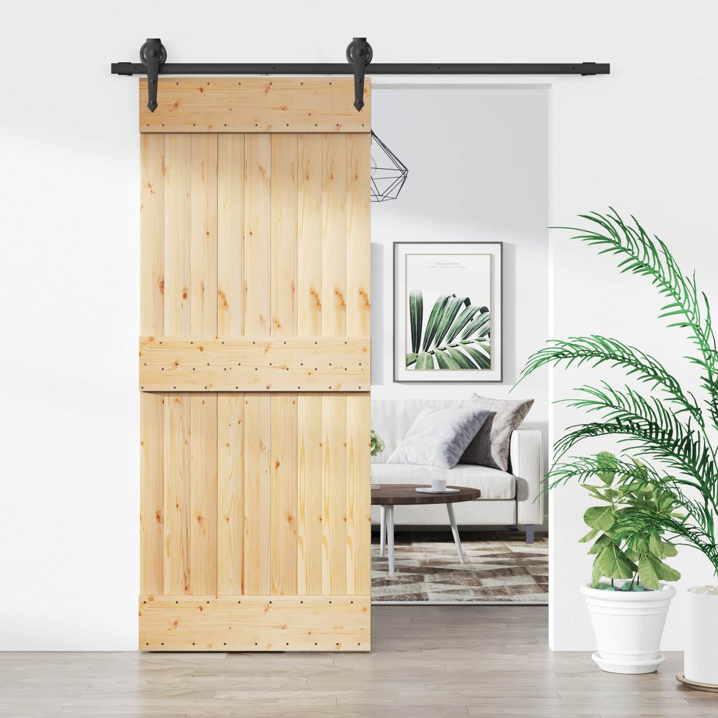vidaXL Sliding Door Natural and Black 85 x 210 cm Solid Pine Wood