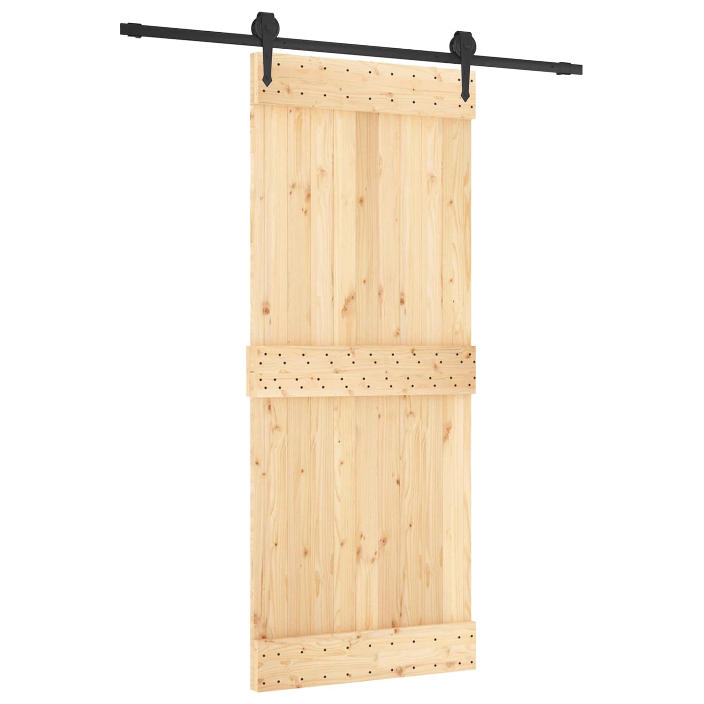 vidaXL Sliding Door Natural and Black 85 x 210 cm Solid Pine Wood
