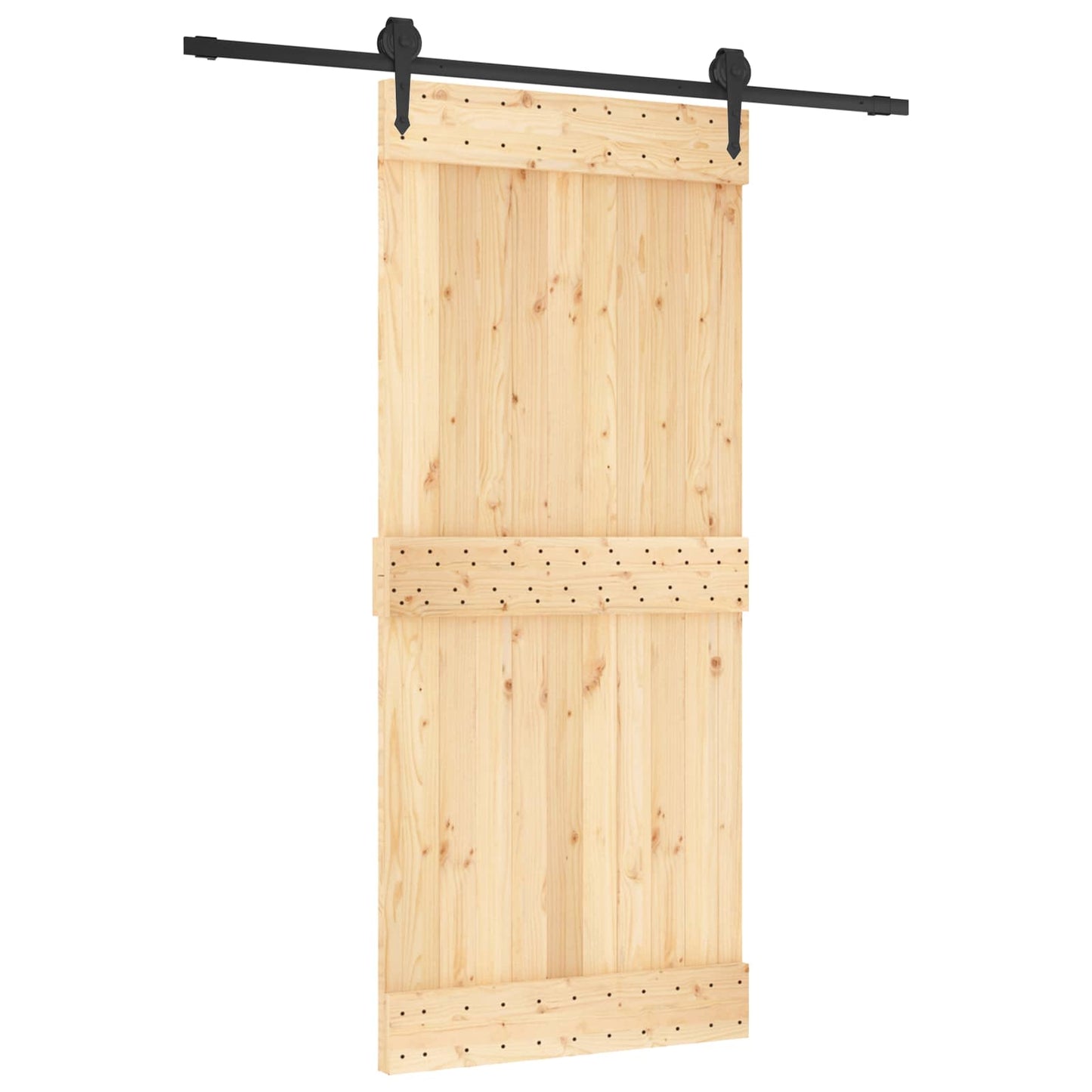 vidaXL Sliding Door Natural and Black 90 x 210 cm Solid Pine Wood