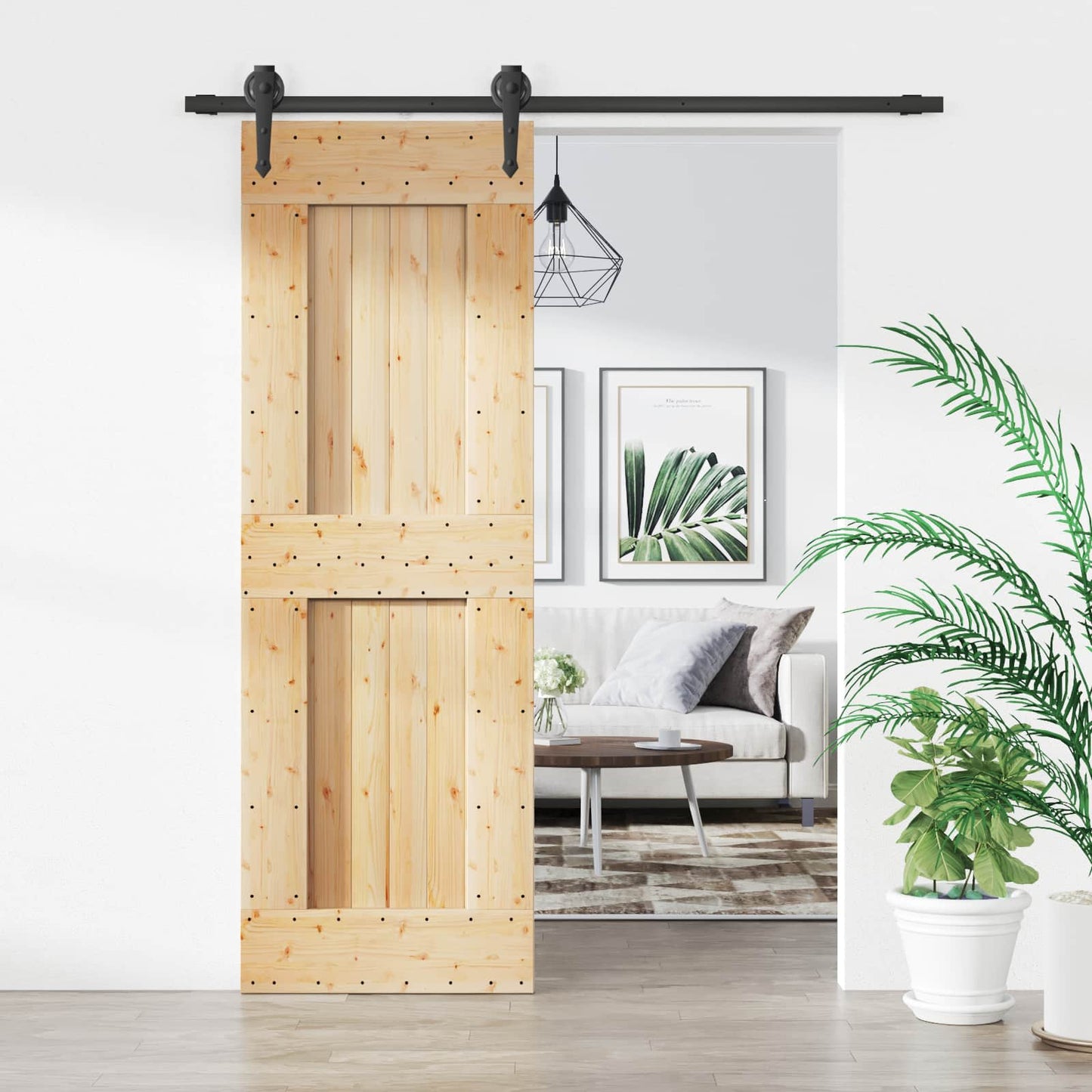 vidaXL Sliding Door Natural and Black 70 x 210 cm Solid Pine Wood