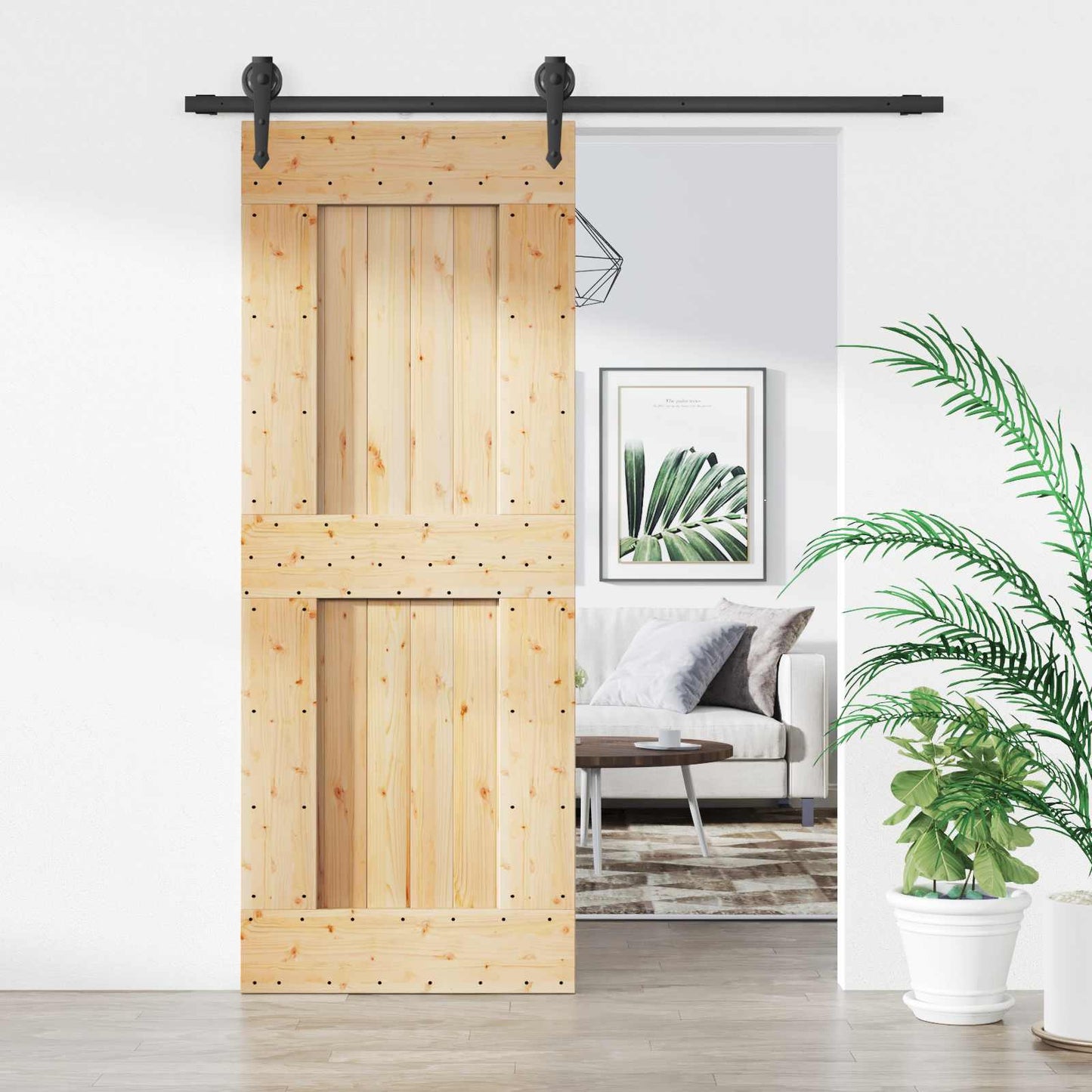 vidaXL Sliding Door Natural and Black 80 x 210 cm Solid Pine Wood