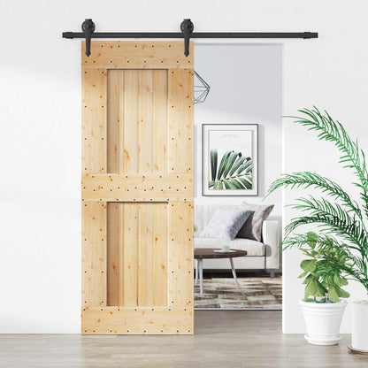 vidaXL Sliding Door Natural and Black 80 x 210 cm Solid Pine Wood