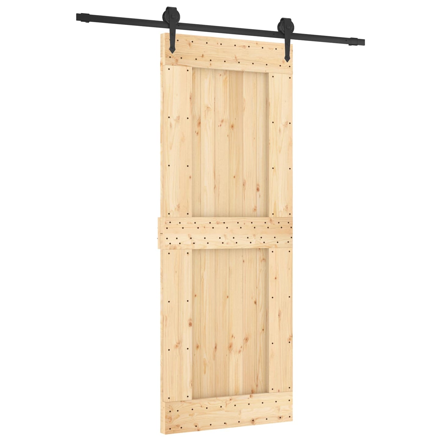 vidaXL Sliding Door Natural and Black 80 x 210 cm Solid Pine Wood