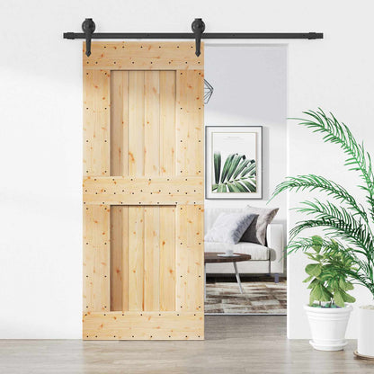 vidaXL Sliding Door Natural and Black 85 x 210 cm Solid Pine Wood