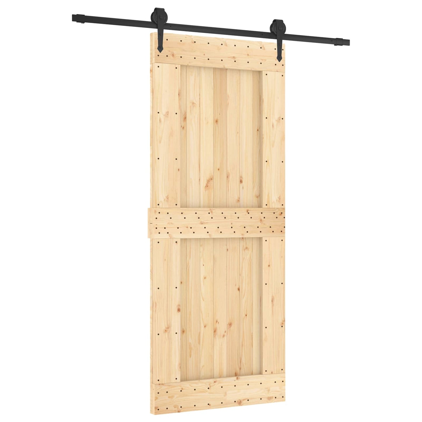 vidaXL Sliding Door Natural and Black 85 x 210 cm Solid Pine Wood