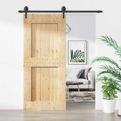 vidaXL Sliding Door Natural and Black 90 x 210 cm Solid Pine Wood