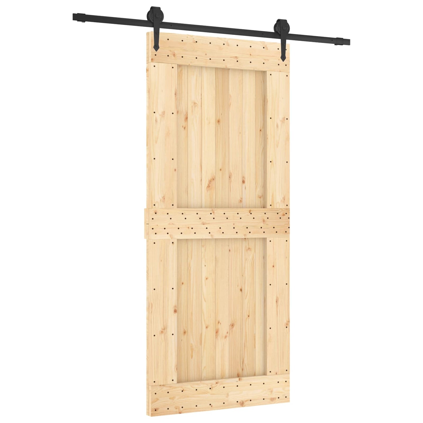 vidaXL Sliding Door Natural and Black 90 x 210 cm Solid Pine Wood