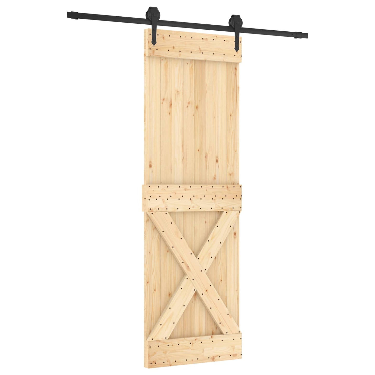 vidaXL Sliding Door Natural and Black 70 x 210 cm Solid Pine Wood