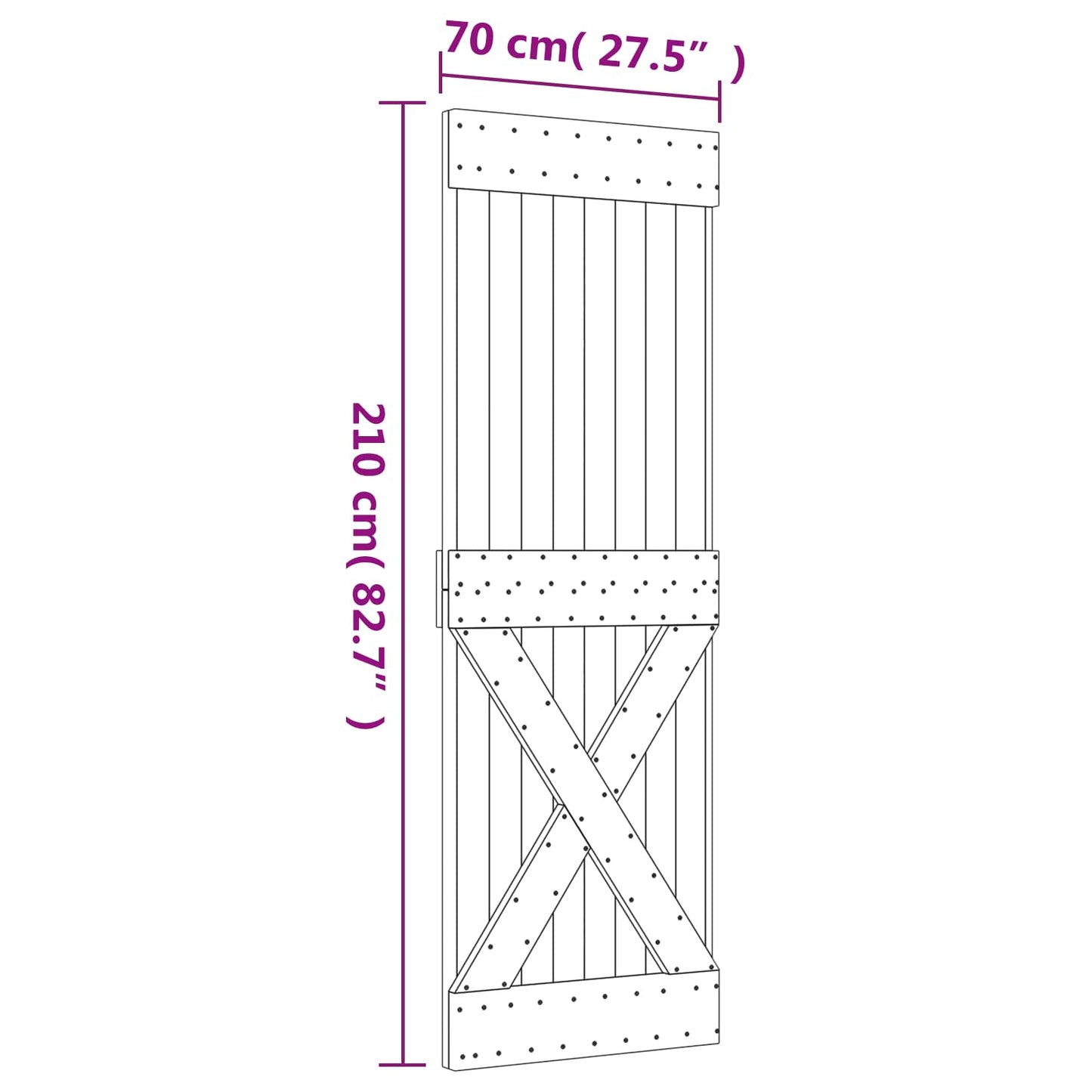 vidaXL Sliding Door Natural and Black 70 x 210 cm Solid Pine Wood