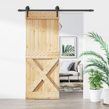 vidaXL Sliding Door Natural and Black 80 x 210 cm Solid Pine Wood