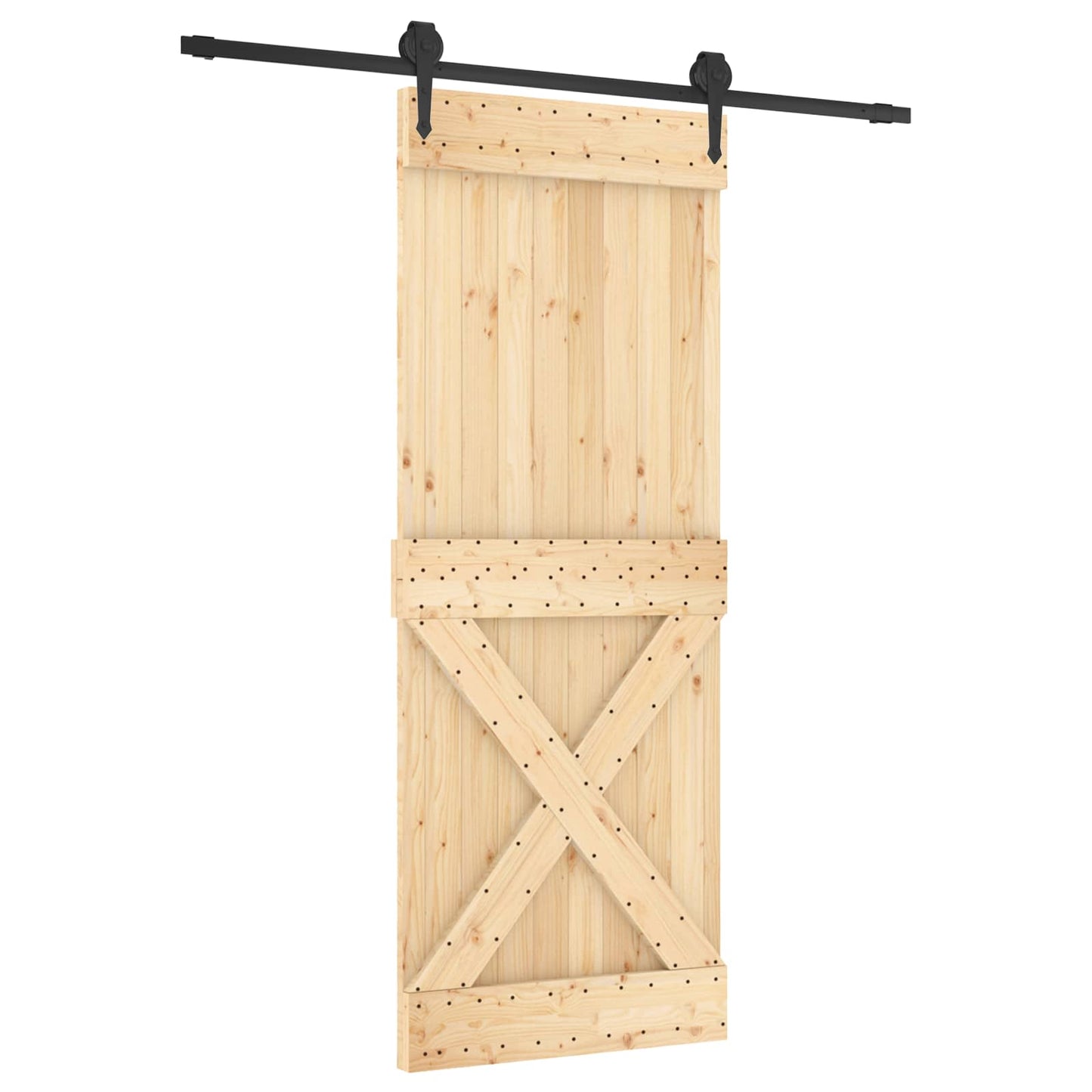 vidaXL Sliding Door Natural and Black 80 x 210 cm Solid Pine Wood