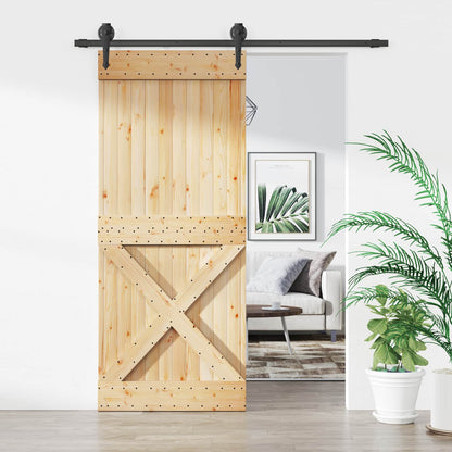 vidaXL Sliding Door Natural and Black 85 x 210 cm Solid Pine Wood